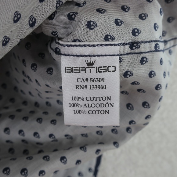 Bertigo Skull Print Short Sleeve Button Up Shirt Mens Large Blue Cotton All Over - Picture 9 of 12